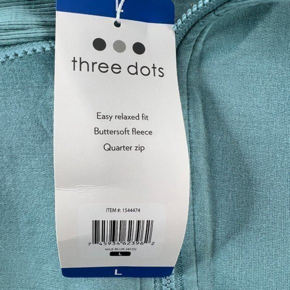 Three Dots Womens Sweater Sz Large Blue Fleece Cozy 1/4 Zip Pullover - Picture 4 of 12